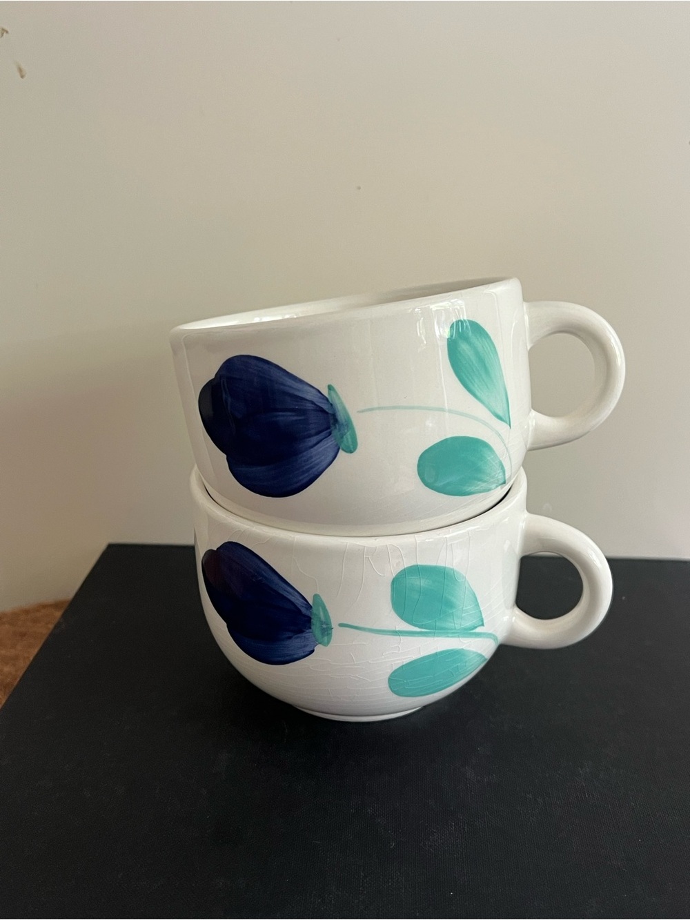 Vintage hand-painted ceramic coffee mug made by the Italian pottery